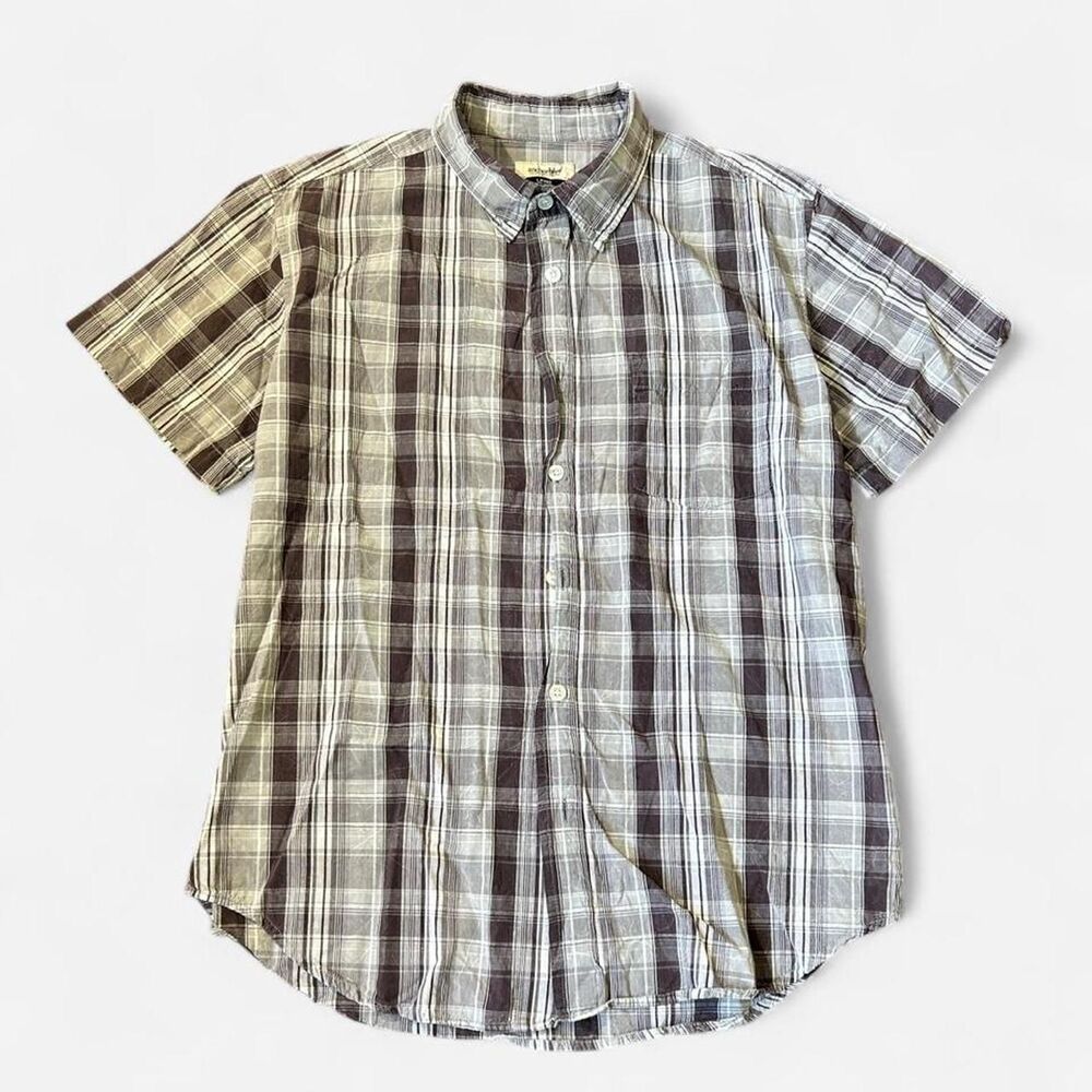 Anchor blue vtg 00s skater brown plaid button up shirt